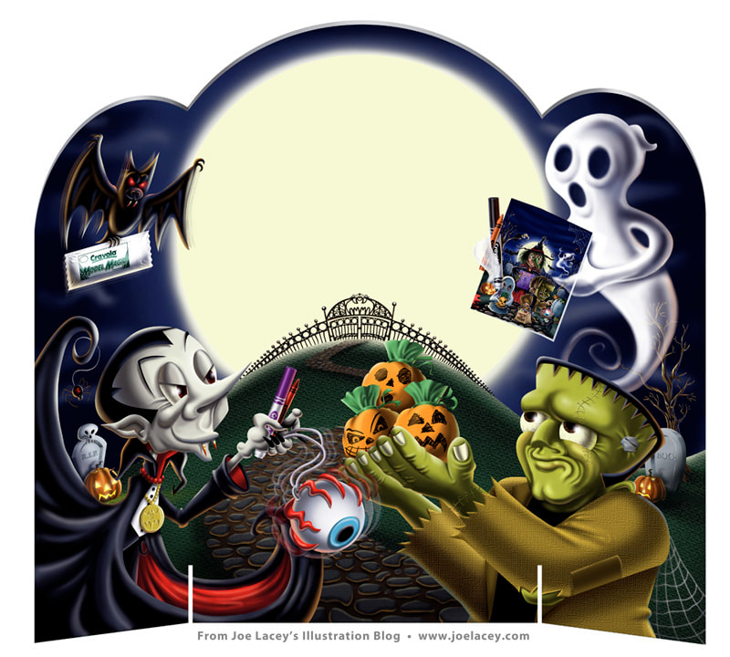 Crayola Halloween Booklet store riser by illustrator Joe Lacey.