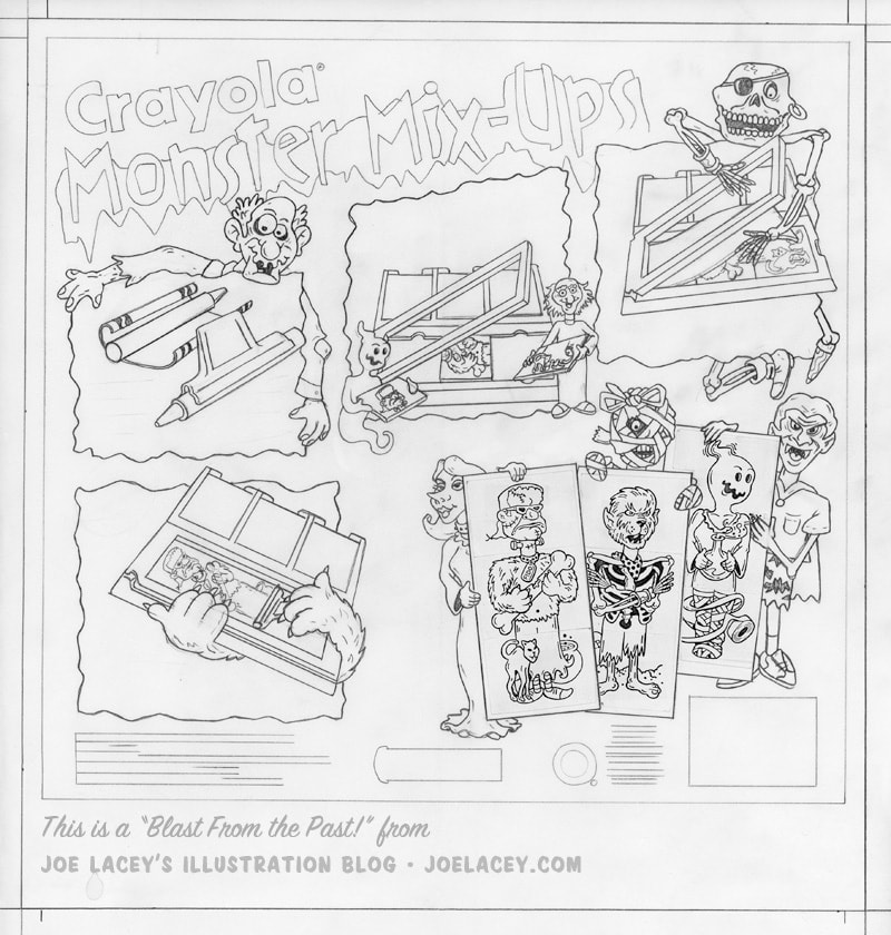 Crayola Monster Mix-Ups rubbing plates toy by illustrator Joe Lacey. Artist sketch.