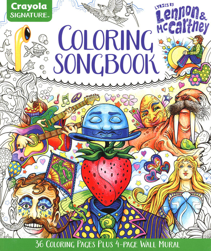 The final version of the book that I designed was delivered as layered line art to Crayola. The titles and color pencil rendering were done by the designers at Crayola. “Lyrics by Lennon & McCartney Coloring Songbook by Crayola" Art by Joe Lacey.