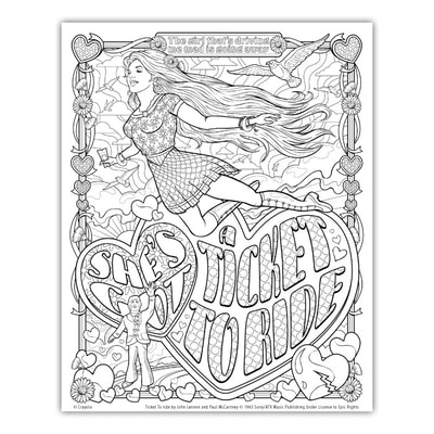 TICKET TO RIDE Artwork by Joe Lacey for the Crayola Signature Coloring Songbook, Lyrics by John Lennon & Paul McCartney
