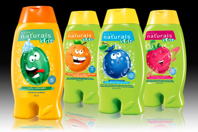 AVON • Kids Naturals. Character design and art for entire product line of bath products, toys, and promotions. Illustrations by Joe Lacey. Inspired by Funny Face Drink Mix - Goofy Grape, Jolly Ollie Orange, Choo-Choo Cherry.