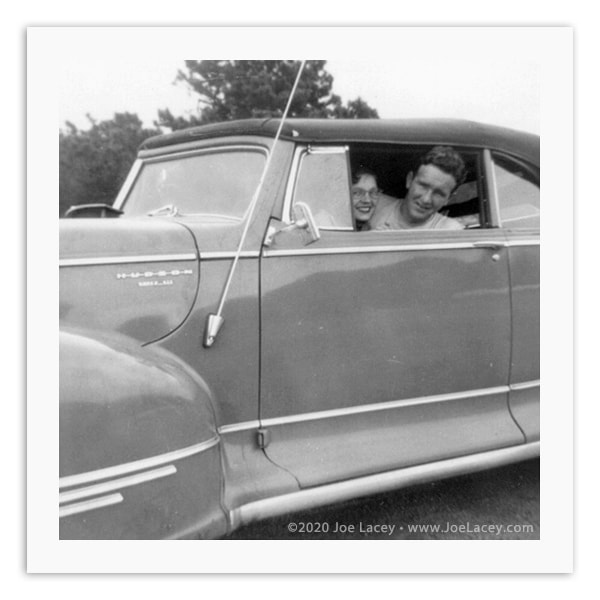 Tillie Lacey and Carl Lacey, February 1949 traveling Route 66 in their 1947 Hudson Commodore convertible.