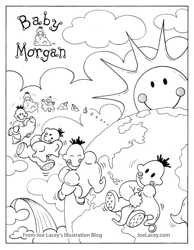 J.E. Morgan Knitting Mills Inc. Baby Morgan Blankets catalog cover concept ink drawing by illustrator Joe Lacey.