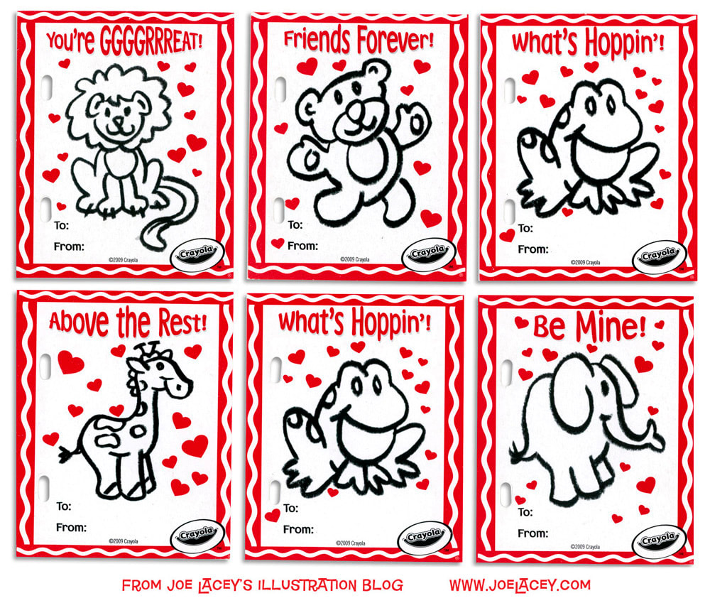 Crayola Color Your Own Valentines 2009 cards by illustrator Joe Lacey