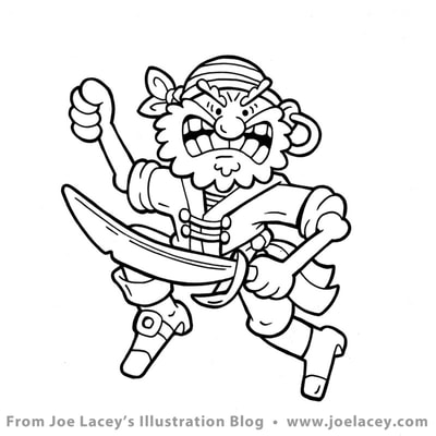 Crayola Kids Magazine "9 Shipmates in a Row" illustration by Joe Lacey. Hand inking at 200%