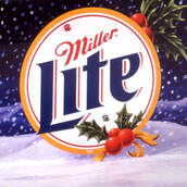 Miller Lite Christmas Village logo beer display painting by illustrator Joe Lacey