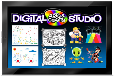 Fisher-Price Digital Arts & Crafts Studio. UI elements, stamps and activity pages by Joe Lacey.