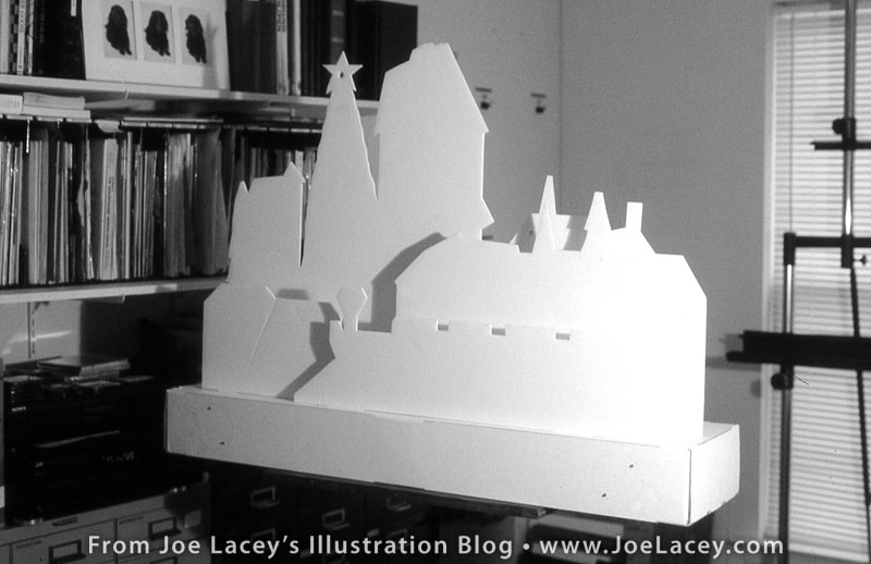 Miller Lite Christmas Village prototype made of foamcore.