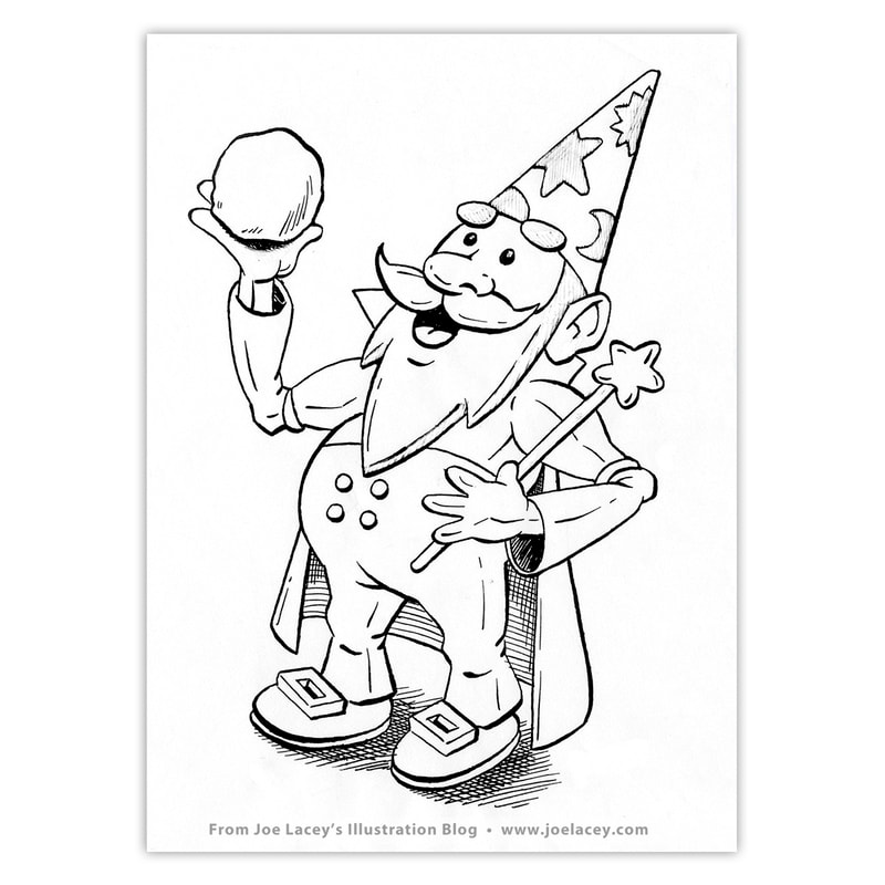 Model Magic™ Wizard for Crayola's Air Dry Model Magic™ Modeling Compound. Character design and illustration by Joe Lacey. Ink on paper. 8