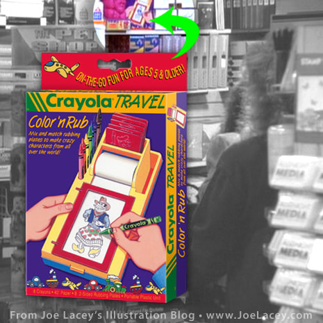 Seinfeld episode THE BIG SALAD with CRAYOLA COLOR ’N RUB packaging illustrated by illustrator Joe Lacey