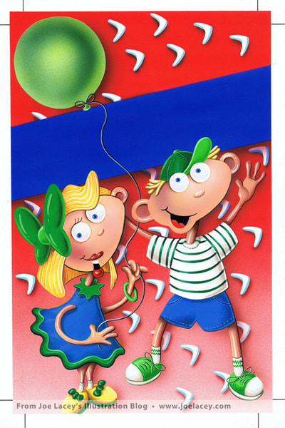 Original Silly Putty airbrush painting. Silly Putty package and character design by illustrator Joe Lacey.