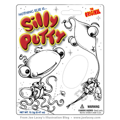 Silly Putty concept art, Aliens. Silly Putty package and character design by illustrator Joe Lacey.