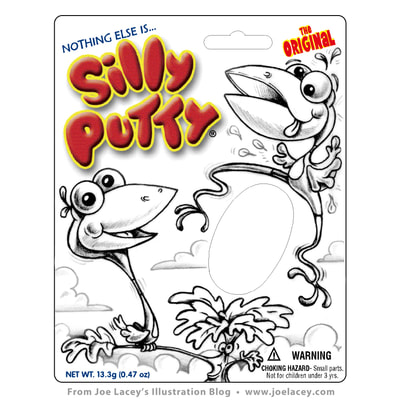 Silly Putty concept art, Birds. Silly Putty package and character design by illustrator Joe Lacey.