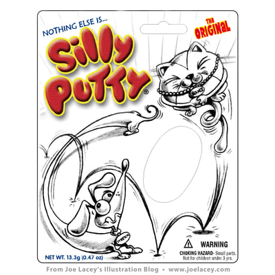 Silly Putty concept art, Stretch & Bounce. Silly Putty package and character design by illustrator Joe Lacey.