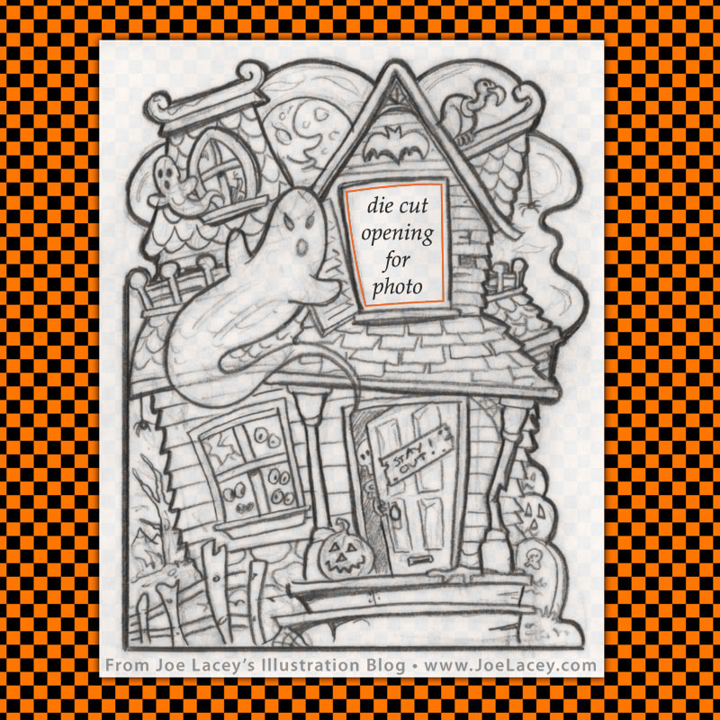 Wilton Halloween Scrapbook Haunted House pencil sketch by illustrator Joe Lacey