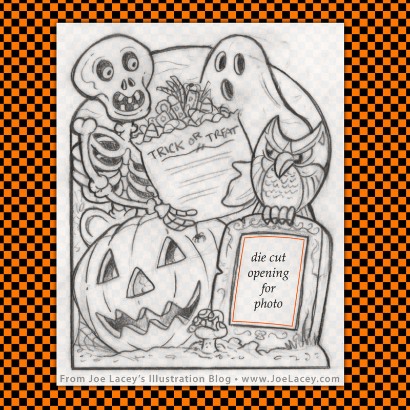 Wilton Halloween Scrapbook Skeleton Graveyard pencil sketch by illustrator Joe Lacey